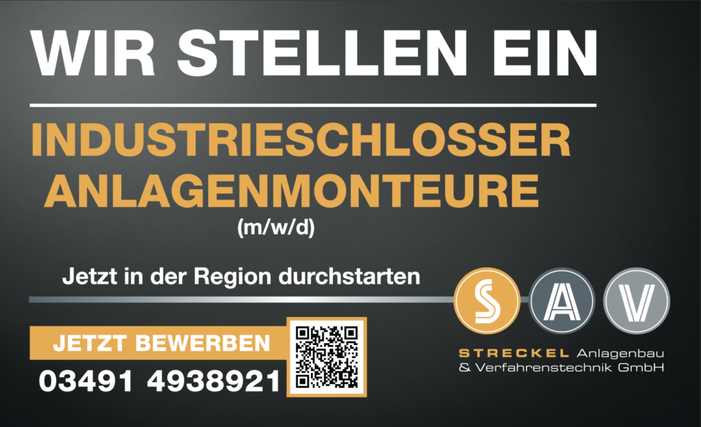 Stellenanzeige für Industrieschlosser und Anlagenmonteure (m/w/d) bei Streckel Anlagenbau & Verfahrenstechnik GmbH mit QR-Code und Telefonnummer